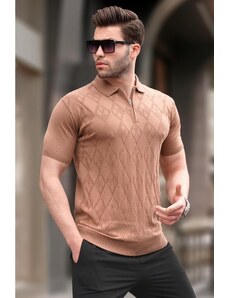 Madmext Patterned Knitwear Camel Polo T-Shirt 6357