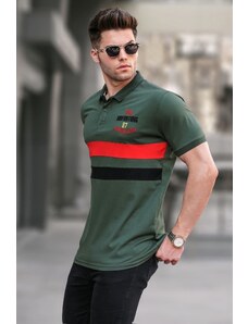 Madmext Khaki Green Embroidery Polo Neck T-Shirt 5868