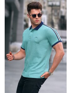 Madmext Mint Green Sleeve Stripe Polo Neck T-Shirt 5888