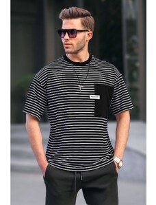 Madmext Black Striped Patches Men's T-Shirt 6085