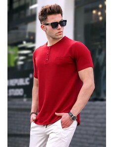 Madmext Burgundy Buttons Knitwear Men's T-Shirt