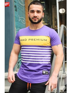 Madmext Stripe Detailed Printed Purple T-Shirt 3041