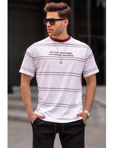 Madmext Crew Neck White Striped Comfortable Fit Men's T-Shirt 6063