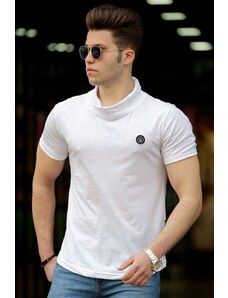 Madmext Men's White T-Shirt with a Shawl Collar 4554