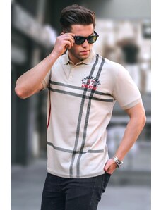 Madmext Beige Patterned Polo Neck Men's T-Shirt 5872