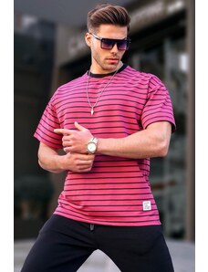 Madmext Men's Dried Rose Crewneck Striped Basic T-Shirt 6064