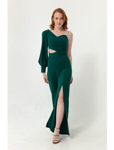 Lafaba Women's Emerald Green One-Sleeve Halter Evening Dress Jumpsuit