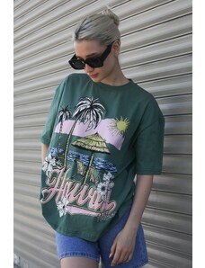 Madmext Green Printed Crew Neck Women's T-Shirt