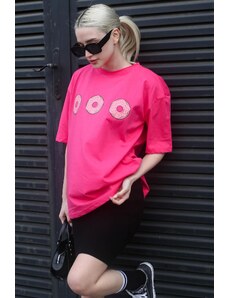 Madmext Pink Printed Crew Neck Women's T-Shirt