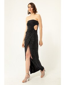 Lafaba Women's Anthracite Double-breasted Evening Dress with Lined Knitted Shimmering & Prom Dress.