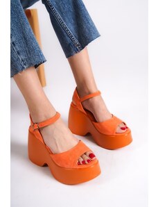 Capone Outfitters Capone Women's High Wedge Heel Ankle Strap Orange Orange Sandals