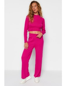 Trendyol Fuchsia Crop Basic Knitwear Two Piece Set