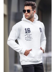 Madmext White Printed Hoodie Sweatshirt 6006