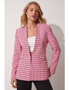 Happiness İstanbul Women's Pink Textured Crowbar Blazer Jacket