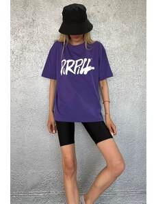 Madmext Purple Printed Oversize T-Shirt