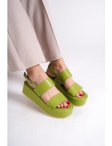 Capone Outfitters Capone Thick Double-Strapped Wedge Heels Pistachio Green Women's Flatform Sandals