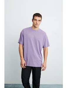 GRIMELANGE Jett Pánské oversize fit 100% bavlna tlustá texturovaná fialová košile