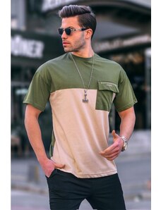 Madmext Khaki Color Block Overfit Men's T-Shirt 6088