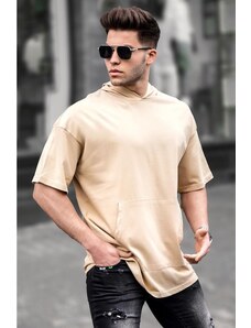 Madmext Men's Beige Hooded Oversize Basic T-Shirt 5853