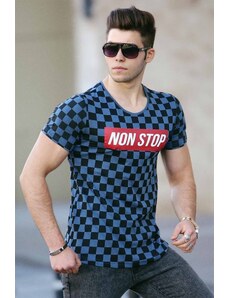 Madmext Checkerboard Print Indigo T-Shirt 2621