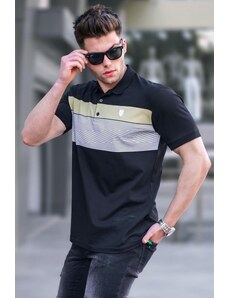 Madmext Black Striped Polo Neck Men's T-Shirt 5864