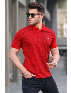 Madmext Red Patterned Polo Neck T-Shirt 5876