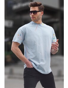 Madmext Blue Patterned Overfit Men's T-Shirt 6122
