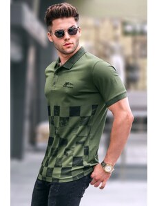 Pánské tričko Madmext Khaki Green Pattern s rolákem 5871