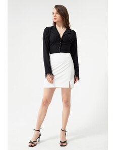 Lafaba Women's White Slit Mini Skirt