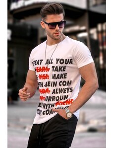 Madmext Text Detailed White T-Shirt 3096