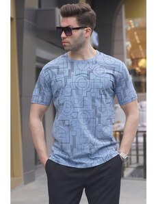 Madmext Blue Slim Fit Patterned Men's T-Shirt 6074