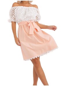 Bílo-meruňkové mini šaty s krajkou