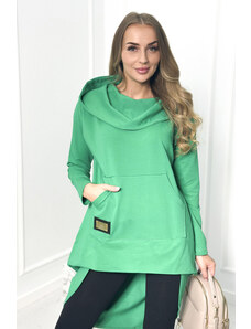 K-Fashion Mikina s dlouhými zády a kapucí světle zelená