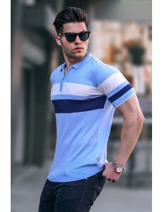 Madmext Boys' Baby Blue Polo Collar Zippered T-Shirt 5730