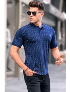 Madmext Navy Blue Patterned Polo Neck T-Shirt 5889