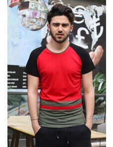 Madmext Stripe Detailed Red T-Shirt 3014