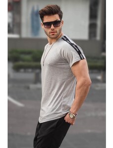Madmext Men's Gray Sleeve Detail Regular Fit T-Shirt 4633