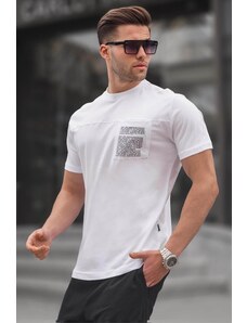 Madmext White Men's Regular Fit T-Shirt with Patch Pockets 6102.