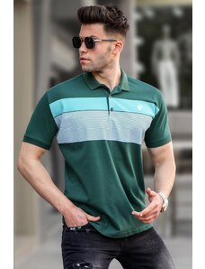 Madmext Green Striped Polo Neck Men's T-Shirt 5864