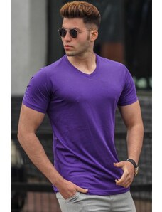 Madmext Basic V Neck Purple T-Shirt 5281