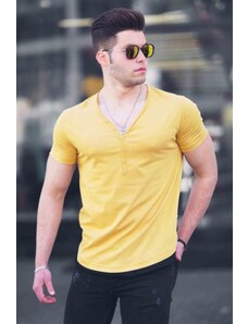 Madmext Buttoned Yellow Men's T-Shirt 4490