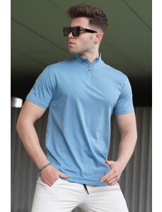 Madmext Men's Blue Half Turtleneck T-Shirt 5282