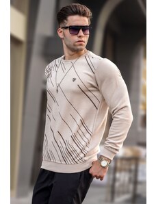 Madmext Beige Patterned Crew Neck Knitwear Sweater 5963