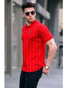 Madmext Striped Red Buttons Polo T-Shirt 5879