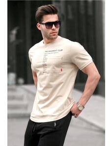 Madmext Men's Beige Pocket Printed T-Shirt 5861