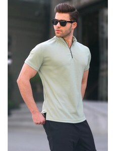 Madmext Zipper Collar Mint Green Men's T-Shirt 6120