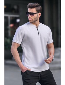 Madmext Colored Gray Zipper Collar Men's T-Shirt 6086