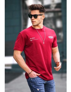 Madmext Men's Claret Red Printed T-Shirt 5805