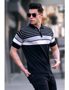 Madmext Men's Black Polo Neck Zippered T-Shirt 5732