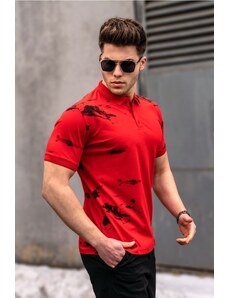 Madmext Men's Polo Neck Patterned Red T-Shirt